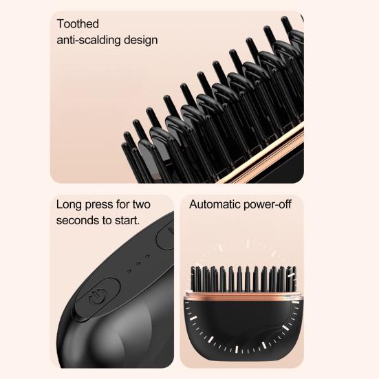 Мини-расческа-выпрямитель для волос 3 регулируемых температурных режима Перезаряжаемая Портативная Дорожная Легкая Быстрый нагрев