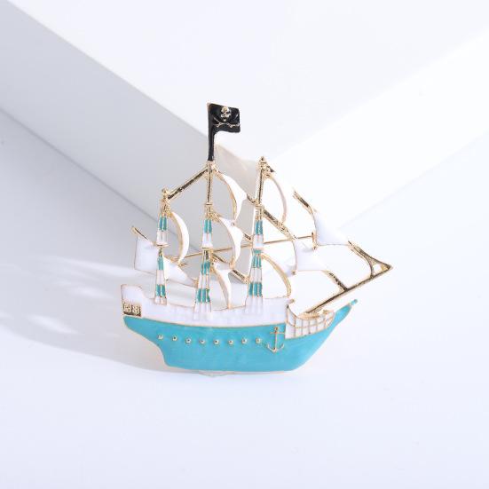 Pirate Boat Brooch Steam Boat Sailboat Shape Good Detail Stainless Exquisite Coat Collar
