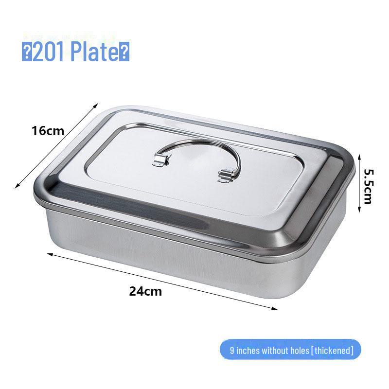 Stainless Steel Disinfection Tray with Holes and Cover, High-Temperature Square Instrument Tray