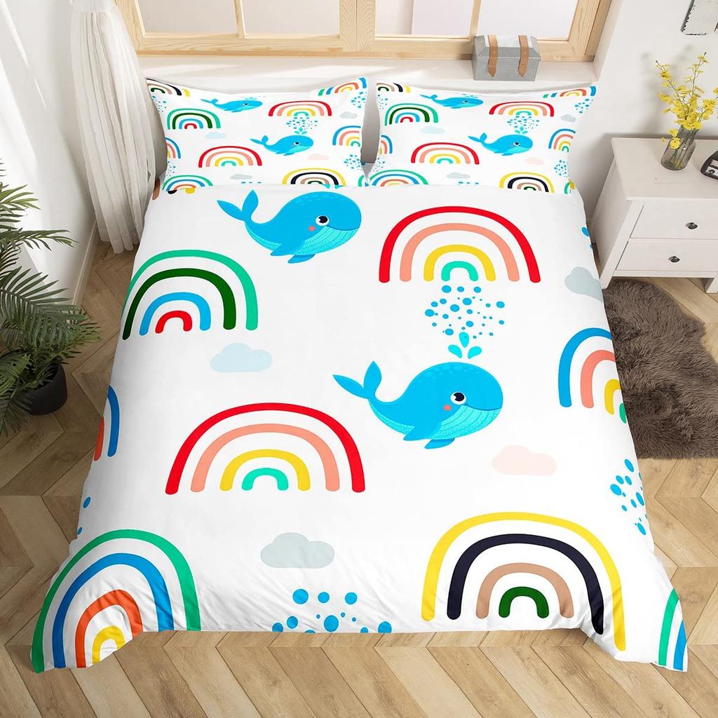 Cartoon Animal Rainbow Duvet Cover Queen Kawaii Elephant Bedding Set Kids Bedroom Decor Quilt Cover Polyester Comforter Cover