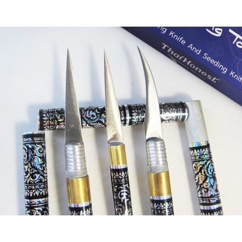 Thai Fruit & Soap Carving Knife Set of 3, Brass, Handmade, Black