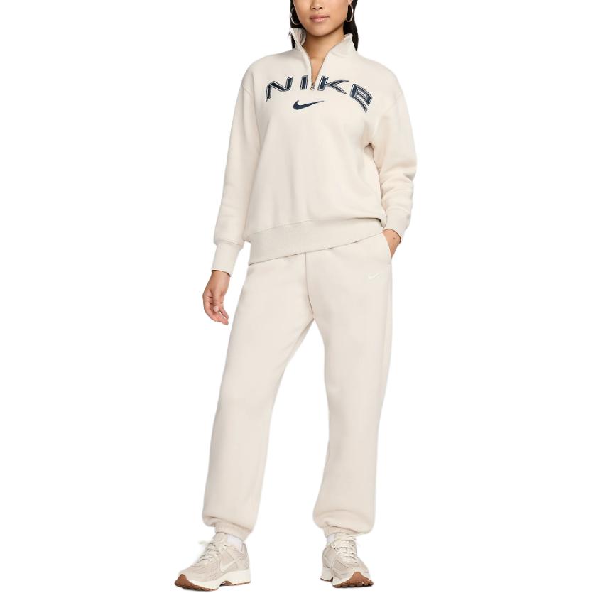 Nike Спортивная одежда Phoenix Флис Логотип FW24 Повседневная спортивная куртка-пуловер с длинным рукавом Женские куртки Бело-кремовый FV7680-104
