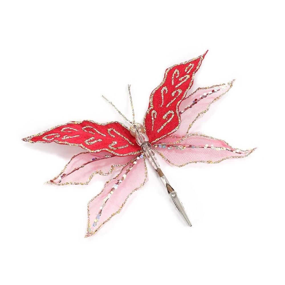 Mesh Dragonfly Christmas Flower Double Simulation Artificial Christmas Decorations Exquisite Sequins Glitter