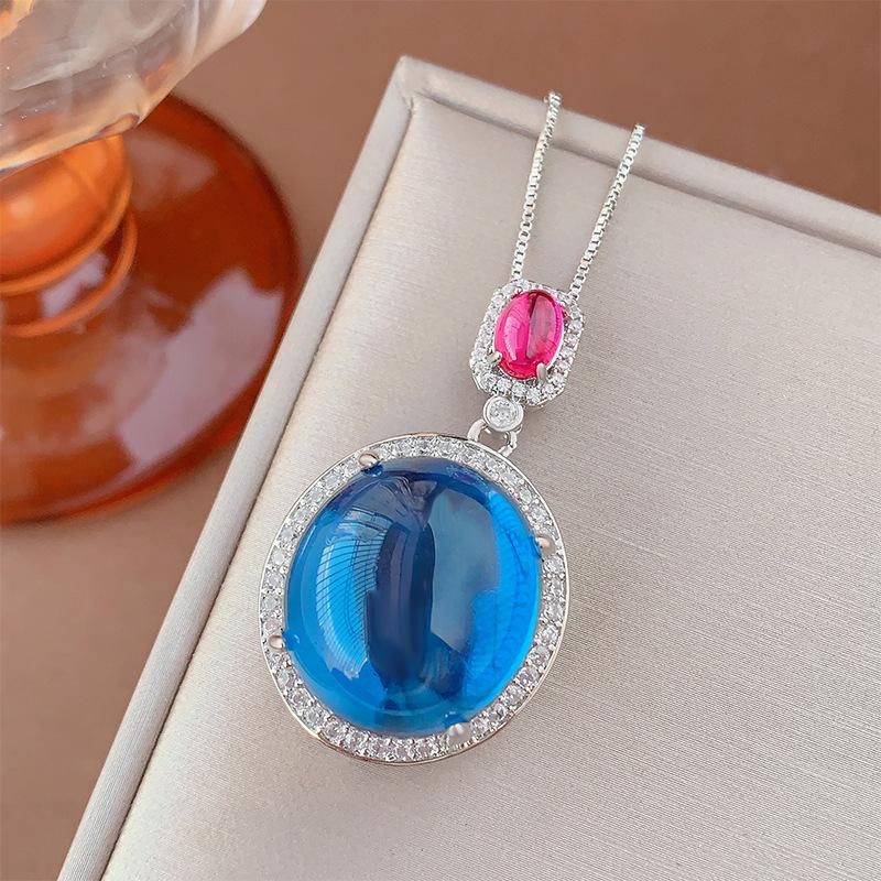 Jewelry Simulation Pigeon Blood Red Corundum Blue Spinel Plain Surface Retro Pendant Main Stone 18 * 20