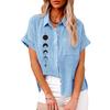 Плюс размер Женская мода лацкан воротника с принтом футболка лето и осень повседневный льняной топ женская застегивающаяся свободная блузка с короткими рукавами