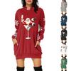 Women's Christmas Print Long-Sleeved Hooded Pocket Pullover Dress