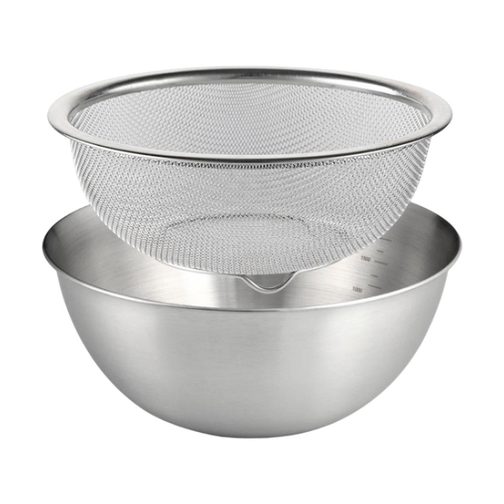 304 Stainless Steel Microporous Colander with Mixing Bowl for Washing Vegetables, Fruit and Rice and for Draining Cooked Pasta