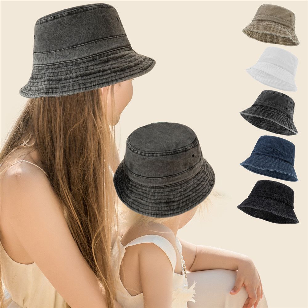 Kids Girls Boys Casual Washed Denim Wide Brim Beach Fishing Cap Bucket Hat Sun Hat Fisherman Cap