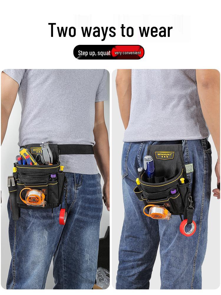 Многофункциональная сумка-пояс для электрика: Компактная холщовая сумка для дрели и ремонтных инструментов на строительных площадках.