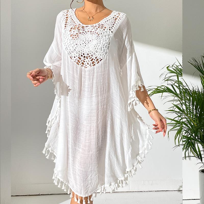 Женские модные летние весенние однотонные пляжные платья с круглым вырезом и рукавами 1/2, наки и парео
