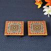 Intricate Floral Painted Marble Chowki (10.2 Cm X 10.2 Cm X 2.55 Cm, Set of 2, Multicolour)