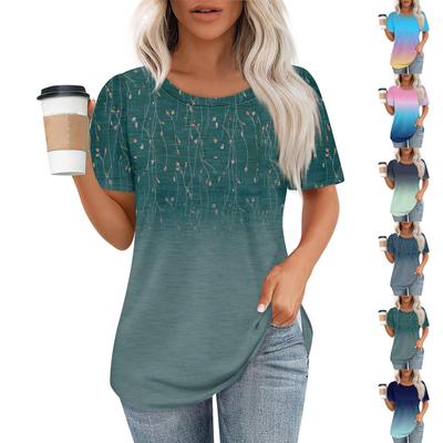 Женская модная повседневная футболка с цветочным принтом и круглым вырезом с коротким рукавом