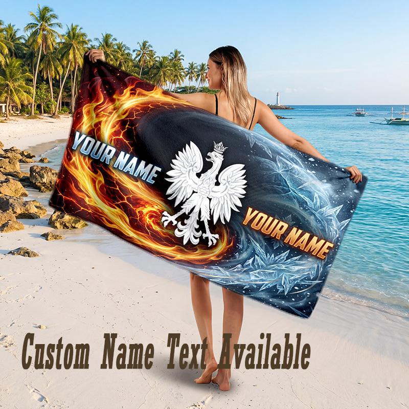 Poland Football Design Beach Towel Custom Text Large Towel for Beach Vacation