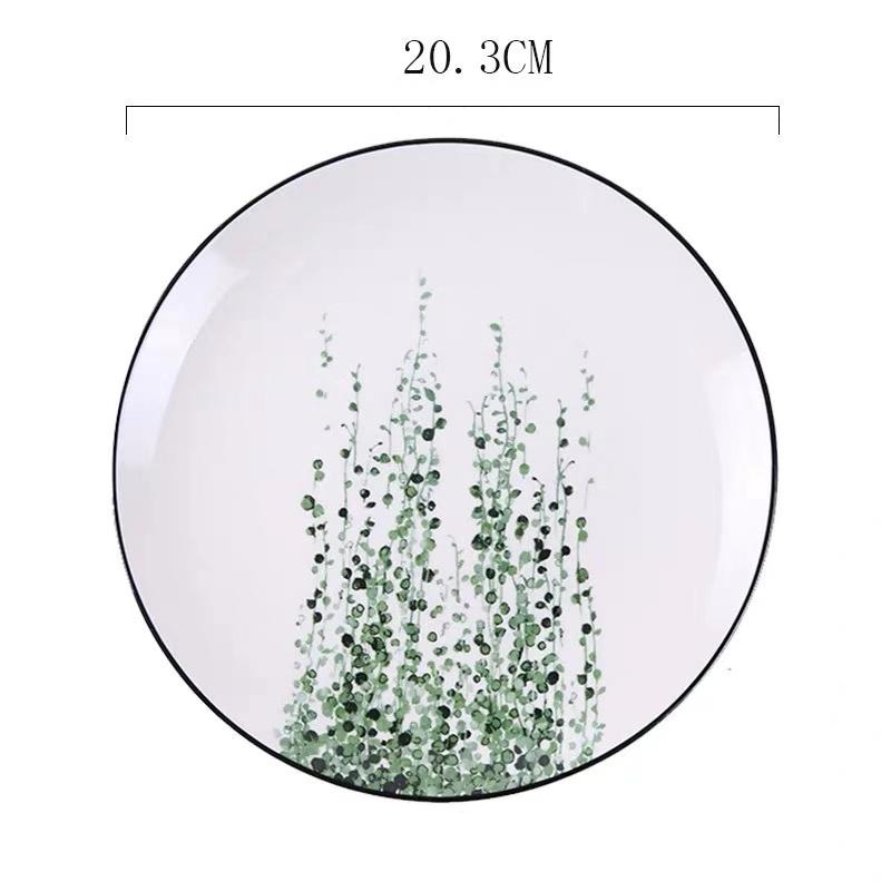 Nordic Creative Round Green Plants Porcelain Dinner Plate 8 Inch Tableware Ceramic Dessert Steak Plate Dinnerware Cake Dish