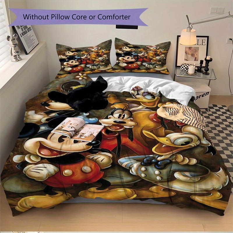 3pcs Art Mickey and Friends Design Bedding Set, Including 1 Quilt Cover and 2 Pillow Shams, Without Filling, Soft and Comfortable Home Bedroom Fa