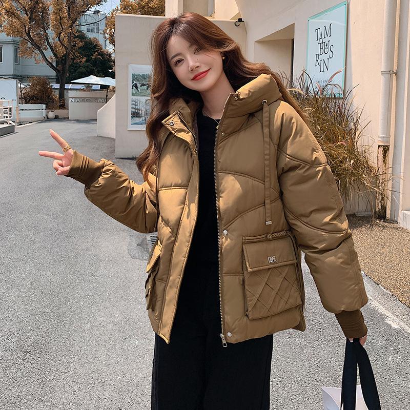 Женская одежда больших размеров осень и зима свободная повседневная куртка-тулинг с капюшоном короткая пуховая хлопковая куртка