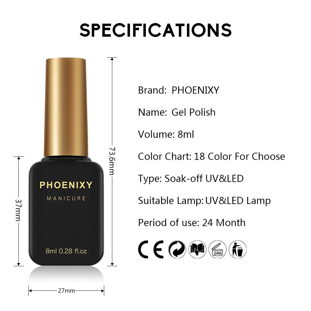 Полуперманентный гель-лак для ногтей PHOENIXY 8 мл для стойкого дизайна ногтей