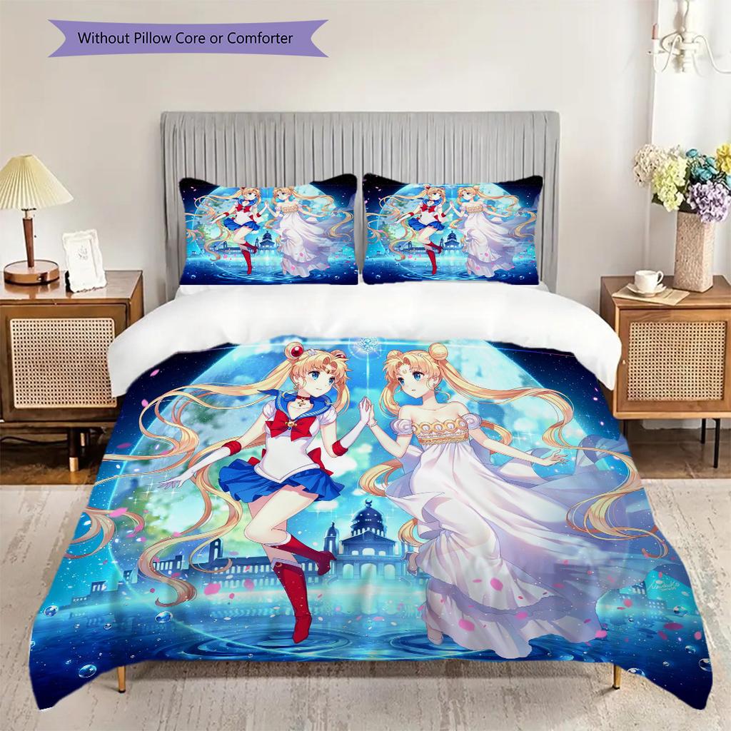 Cute cartoon theme Sailor Moon Tsukino Usagi cartoon comfortable home duvet cover and pillowcase (1 * duvet cover+2 * pillowcase, without core)A4
