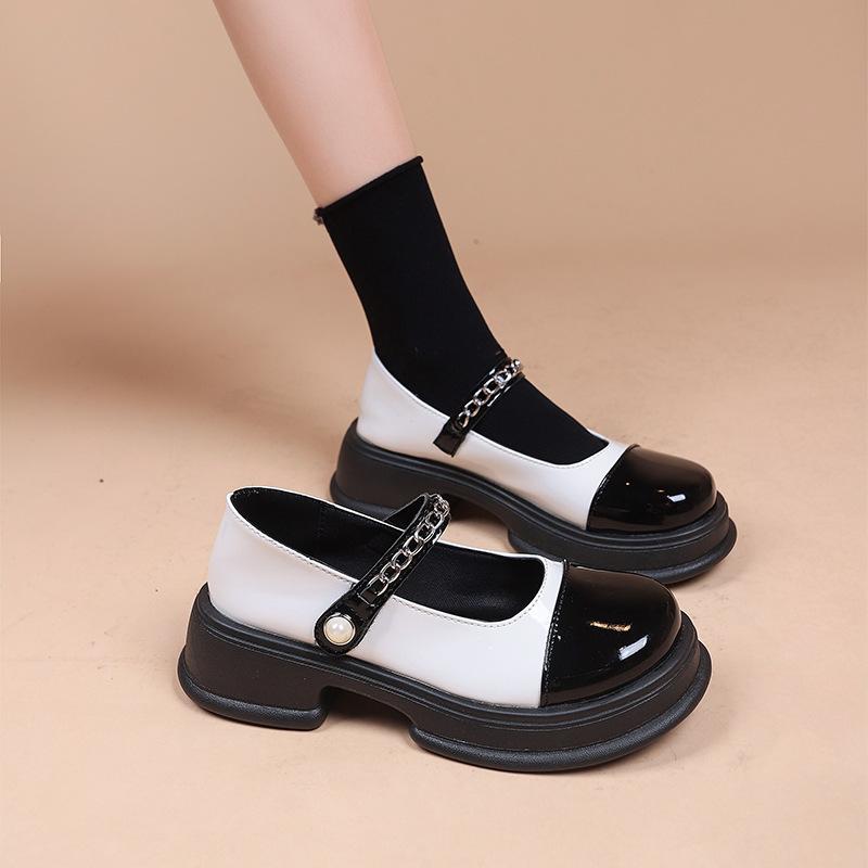 Новые маленькие кожаные туфли на толстой подошве с круглым носком, женские одинарные туфли на толстом каблуке с подошвой Matsutake по цвету