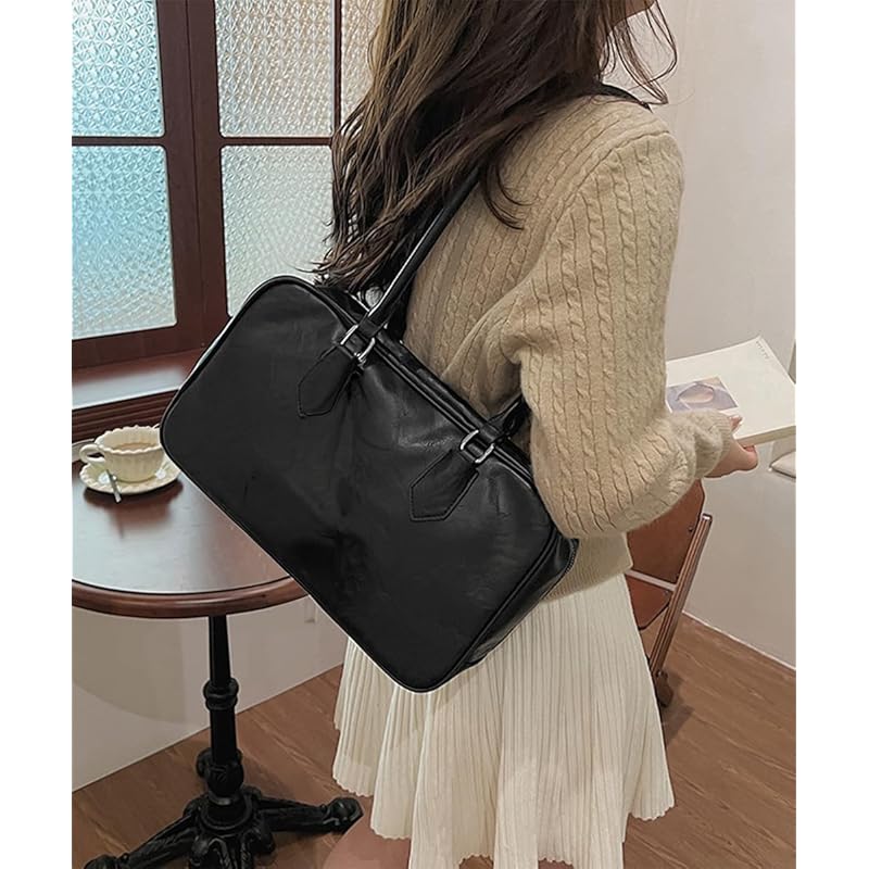 [miniministore] long handle boston bag tote bag Korean style large capacity shoulder bag With zipper wide gusset handbag stylish shoulder bag Women's