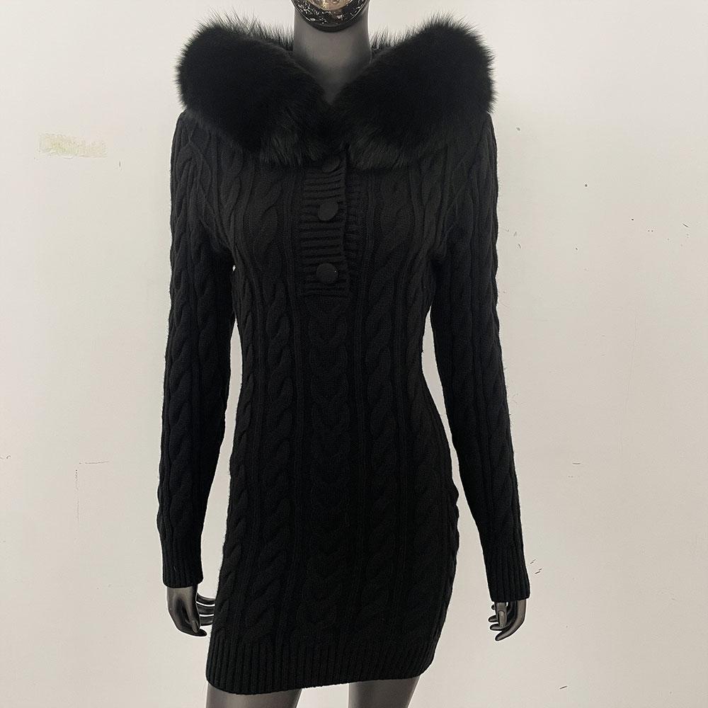 OFTBUY Мягкая длинная зимняя куртка из настоящего лисьего меха на осень, теплая вязаная куртка на молнии с капюшоном для женщин, повседневная куртка-свитер, тонкая женская элегантная оптовая продажа