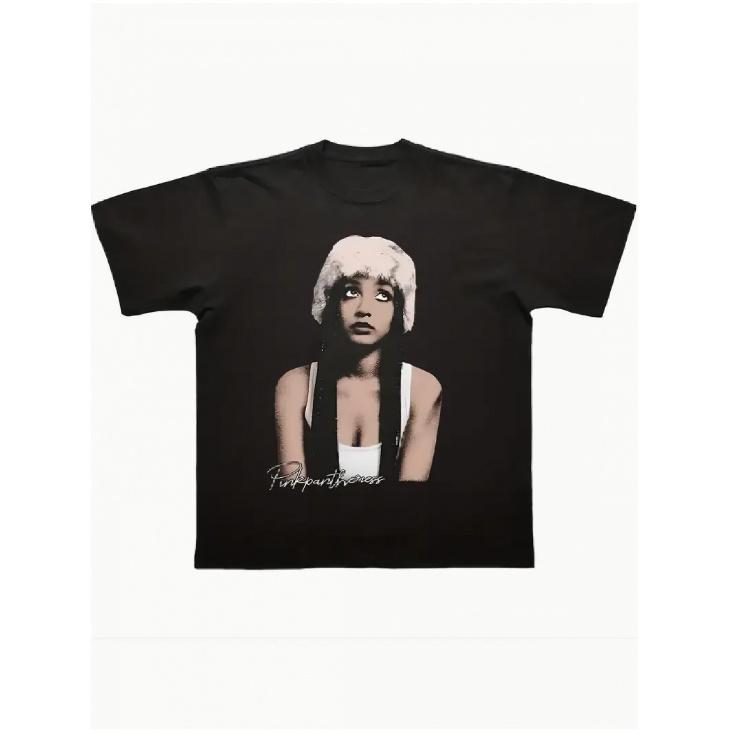 1pc PinkPantheress Portrait Print T-Shirt Vintage Y2K Style, Retro Aesthetic, Ideal for Unique Artistic Expression and Music Culture, Perfect Summer