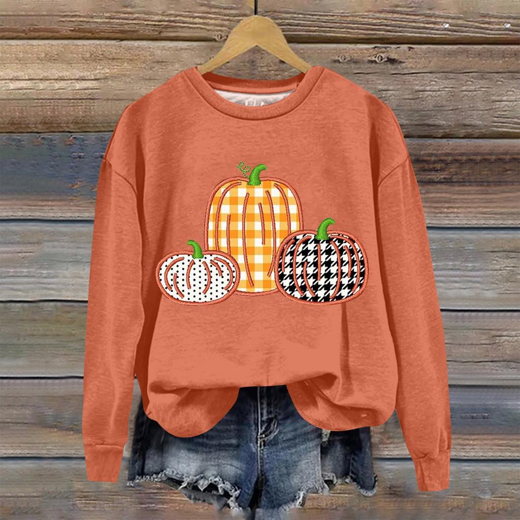 Женская мода Хэллоуин с длинным рукавом с принтом Свободная толстовка с круглым вырезом Топ