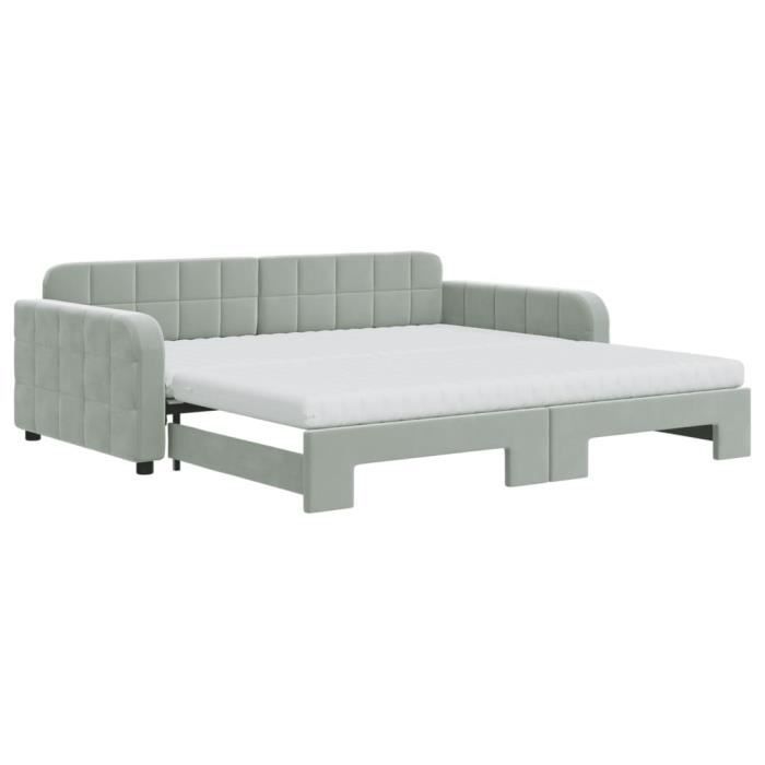 VidaXL Daybed and Trundle Bed and Mattress Light Grey 100x200 Cm Velvet 3196960