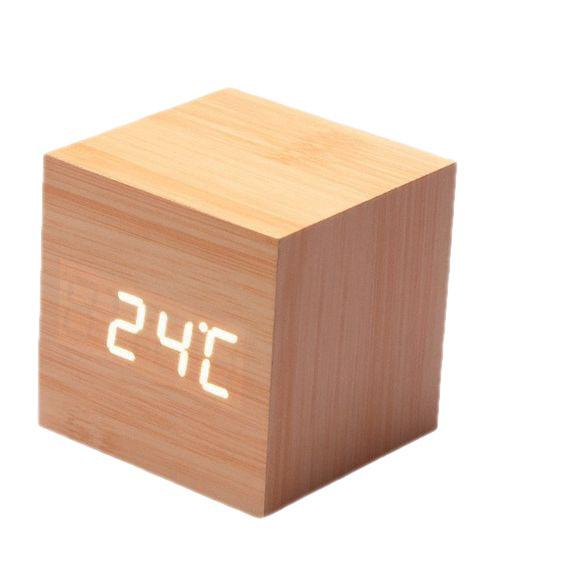 Smart Wooden Digital Alarm Clock with Night Light - Multi-functional Square Wall Clock for Students