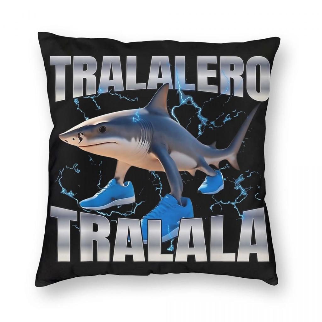 Tralalero Tralala Funny Shark Meme Pillowcase Printing Polyester Cushion Cover Decor Italian Brainrot Memes Pillow Case Cover