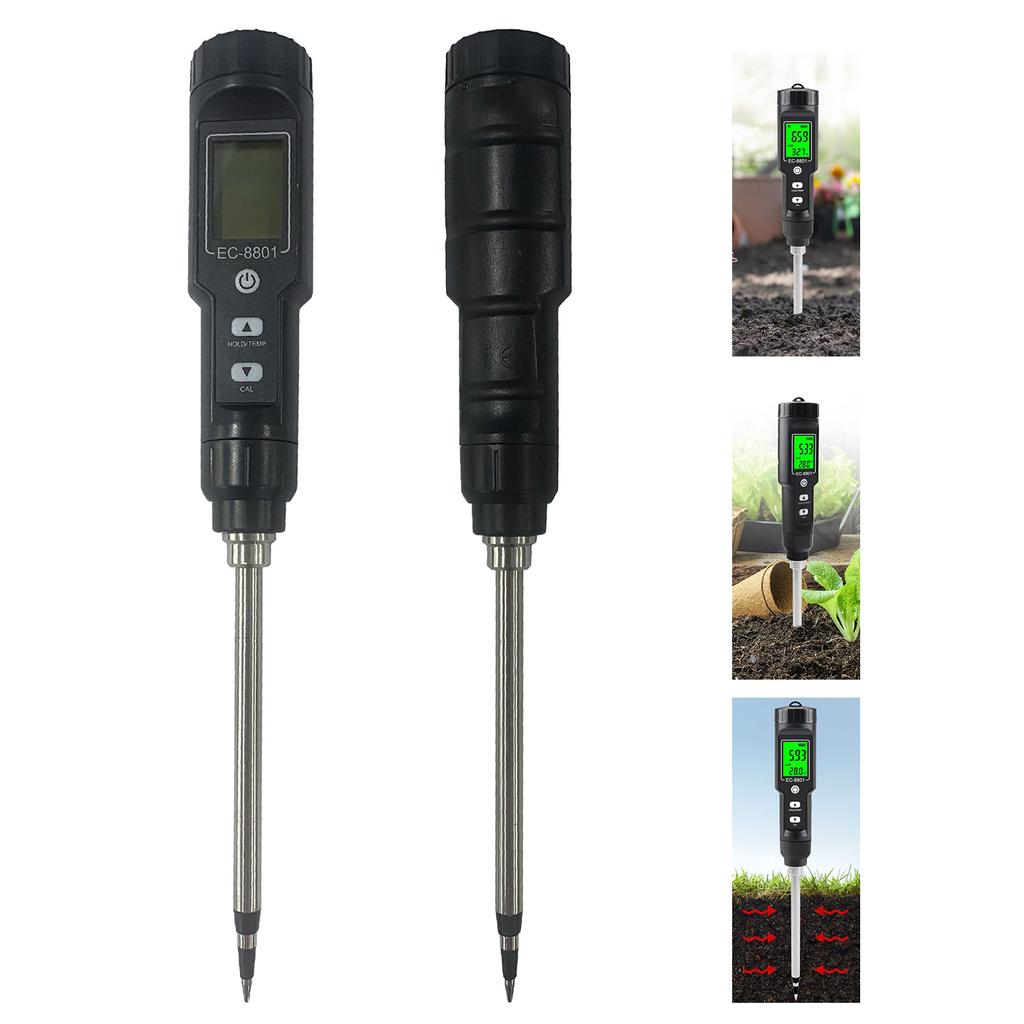 Тестер почвы EC, цифровой измеритель температуры почвы с экраном с подсветкой, портативный тестер солености почвы, измерение