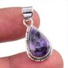 Подвеска из натурального камня чароит, ручная работа, из стерлингового серебра 925 пробы, 1,25'' u1O39