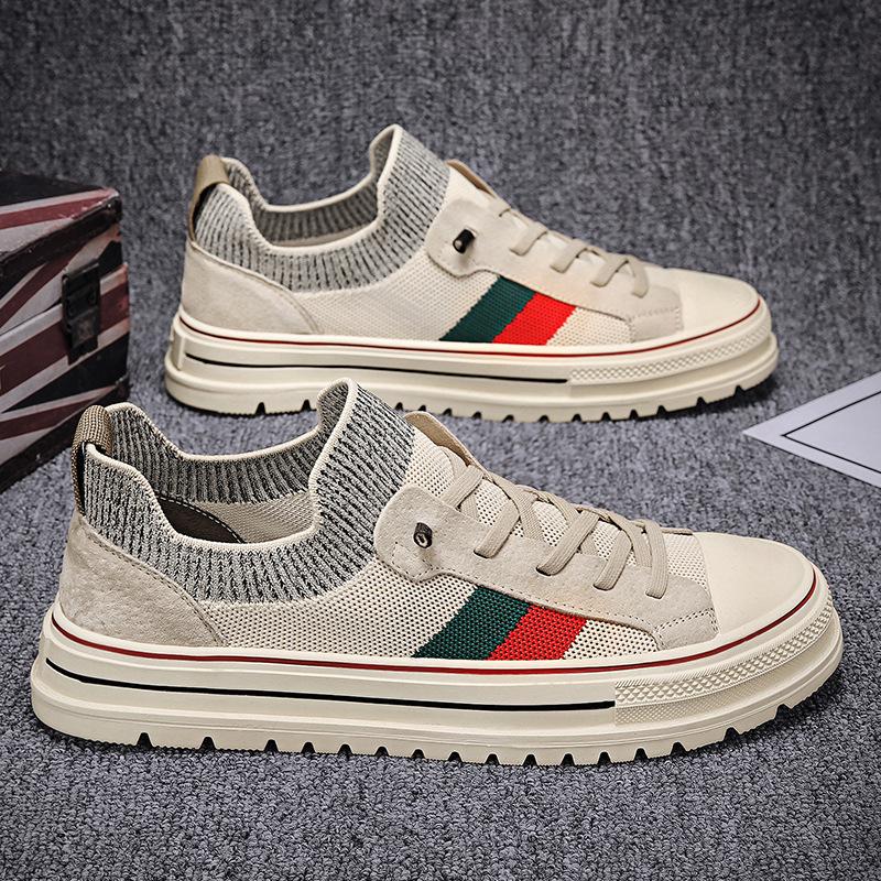 2024 Новые мужские повседневные туфли весна-лето полосатые уличные крутые мужские туфли для скейтбординга на плоской подошве дышащие трикотажные мокасины без застежек