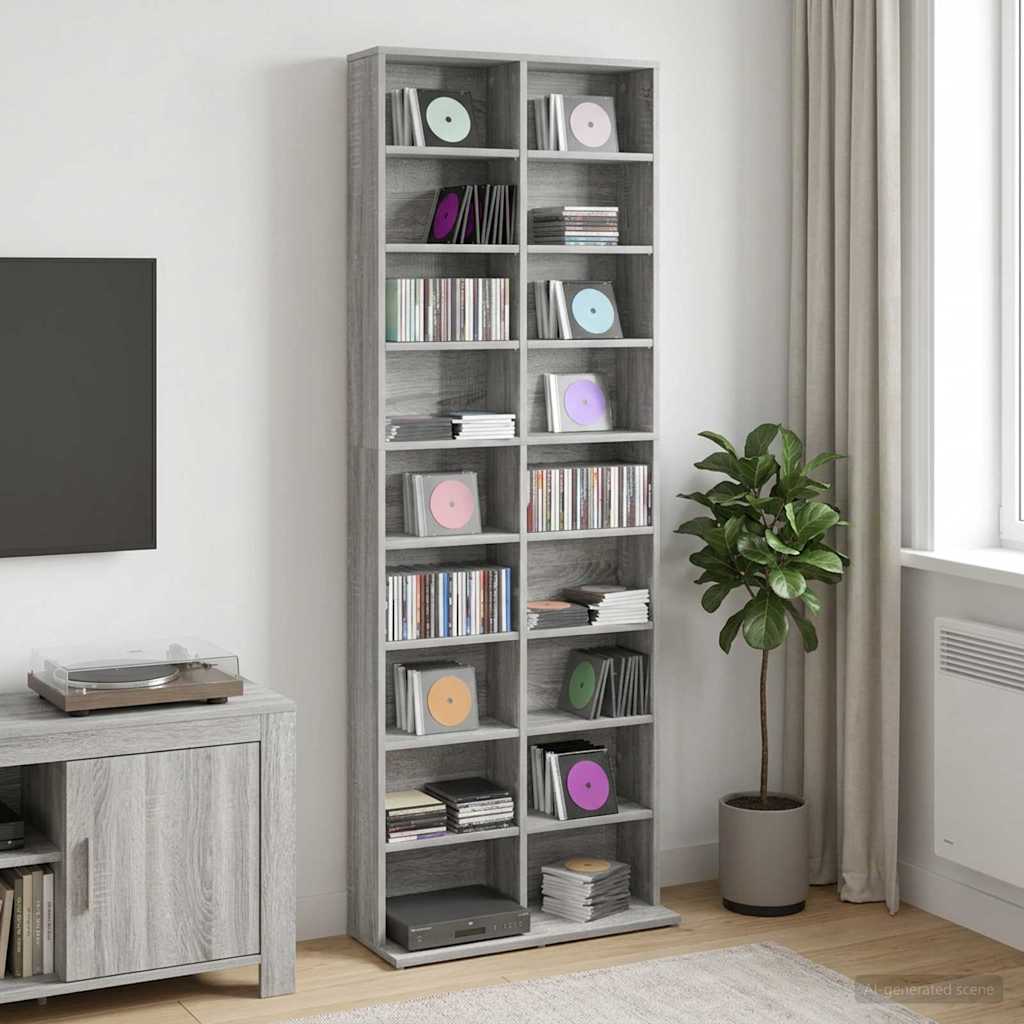 CD Shelf Sonoma Grey 65 x 23.5 x 175 cm Particle Board