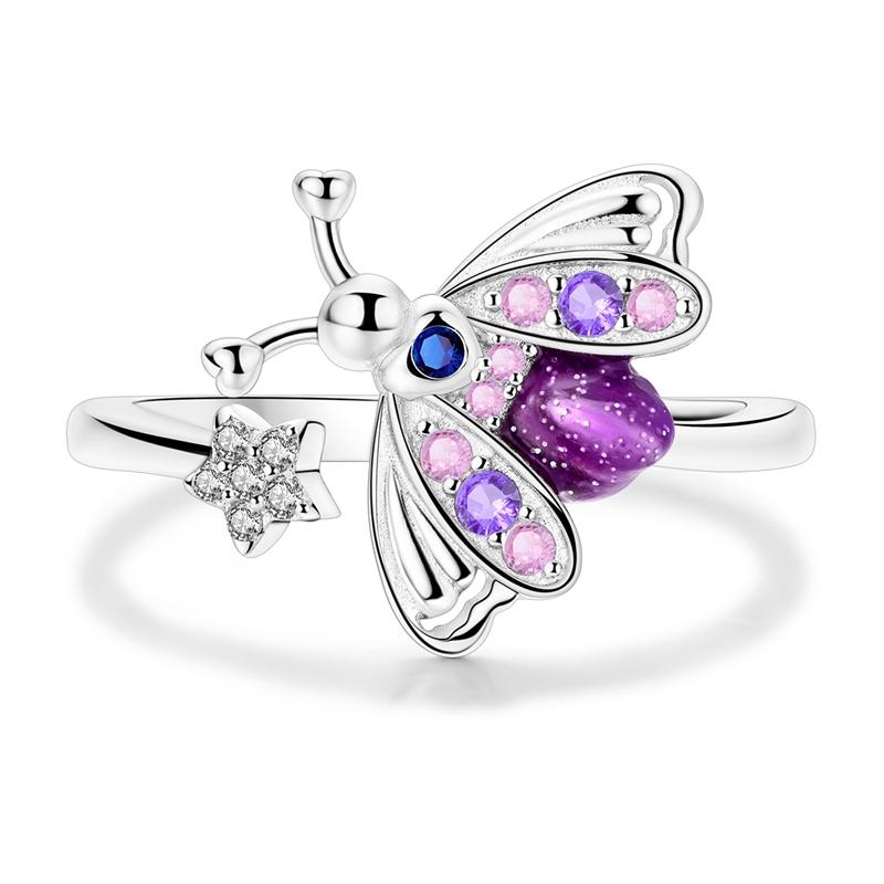 Original 925 Silver Sparking Luminous Firefly Stars Open Rings For Women Girls Jewelry Birthday Anniversary Gifts