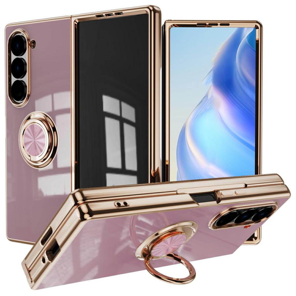 For Samsung Galaxy Z Fold6 5G Case Precise Cutouts 6D Electroplating TPU Phone Cover with Ring Holder