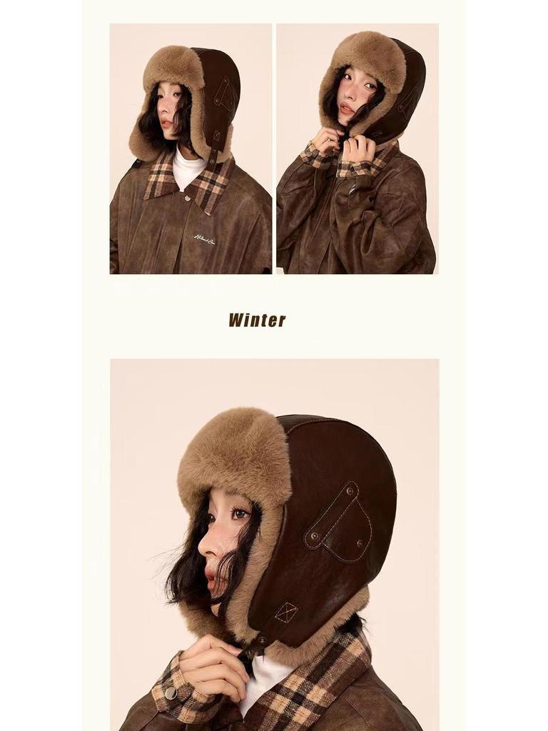 Retro Leather Lei Feng Winter Aviator Hat - Unisex Warm Fleece-Lined Ski & Cycling Ear Protection