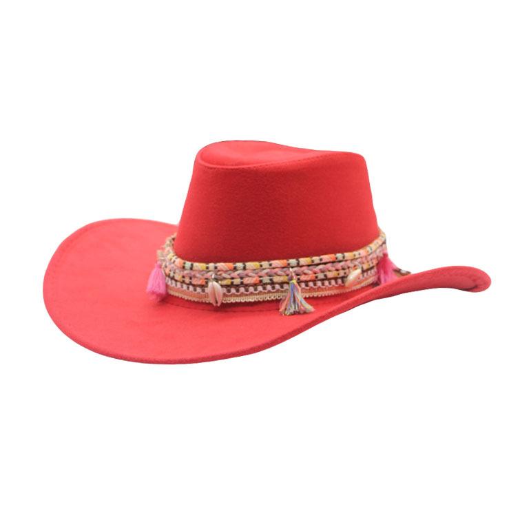 European, American and British style retro big-brimmed top hat, western style fringed decorative jazz cowboy hat, fashionable women's hat