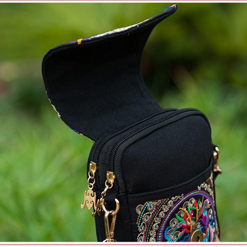 Модный дорожный кошелек для телефона, национальная холщовая сумка на плечо, маленькая винтажная сумка в стиле бохо с этнической вышивкой для женщин, дорожная сумка с цветочным принтом