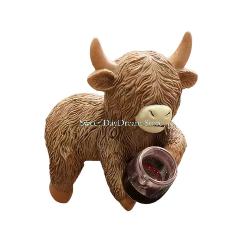 Y88C Мультяшная Высокогорная Корова Миниатюрный Кашпо-Обнимашка Подвесная Фигурка для Сада, Балконов и Патио Полимерное Украшение