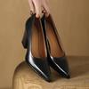 Fashion 2025 New Genuine Leather Pointed Toe Thick High Heels Spring Shoes Grace Wedding Mature Shallow Slip On Comfortable Women Shoes