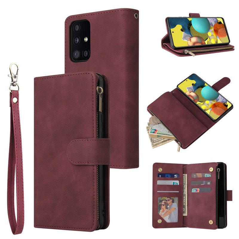 Vintage Stand Flip Hybrid Wallet Check Leather Zipper Multi-Cards Case Folio Cover for iPhone Samsung Xiaomi Redmi Huawei