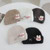Cute Rabbit Doll Pattern Label Knitted Hat for Women's Autumn and Winter New Products Warm and Thick Cold Hat Making The Face Look Smaller
