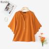 ZANZEA Women Casual Round Neck Solid Color Loose Half Sleeve Blouse