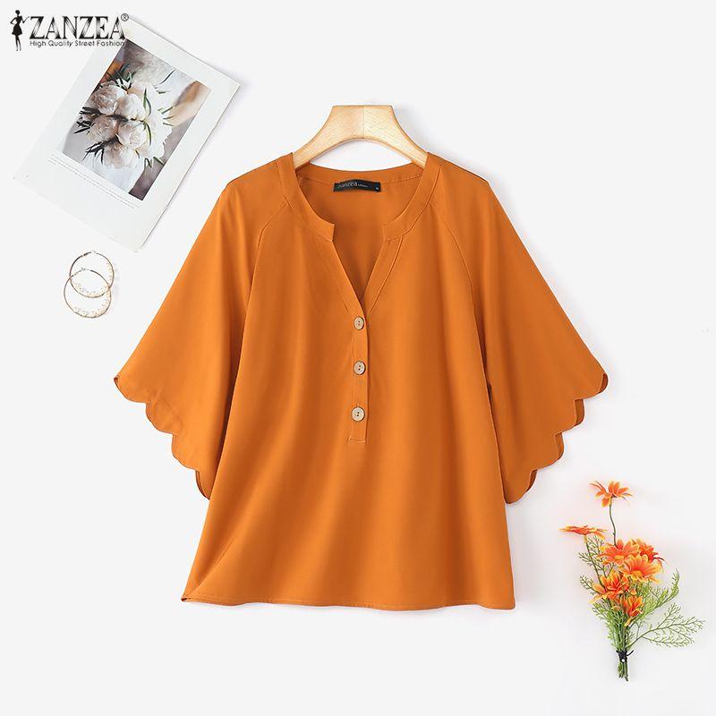 ZANZEA Women Casual Round Neck Solid Color Loose Half Sleeve Blouse