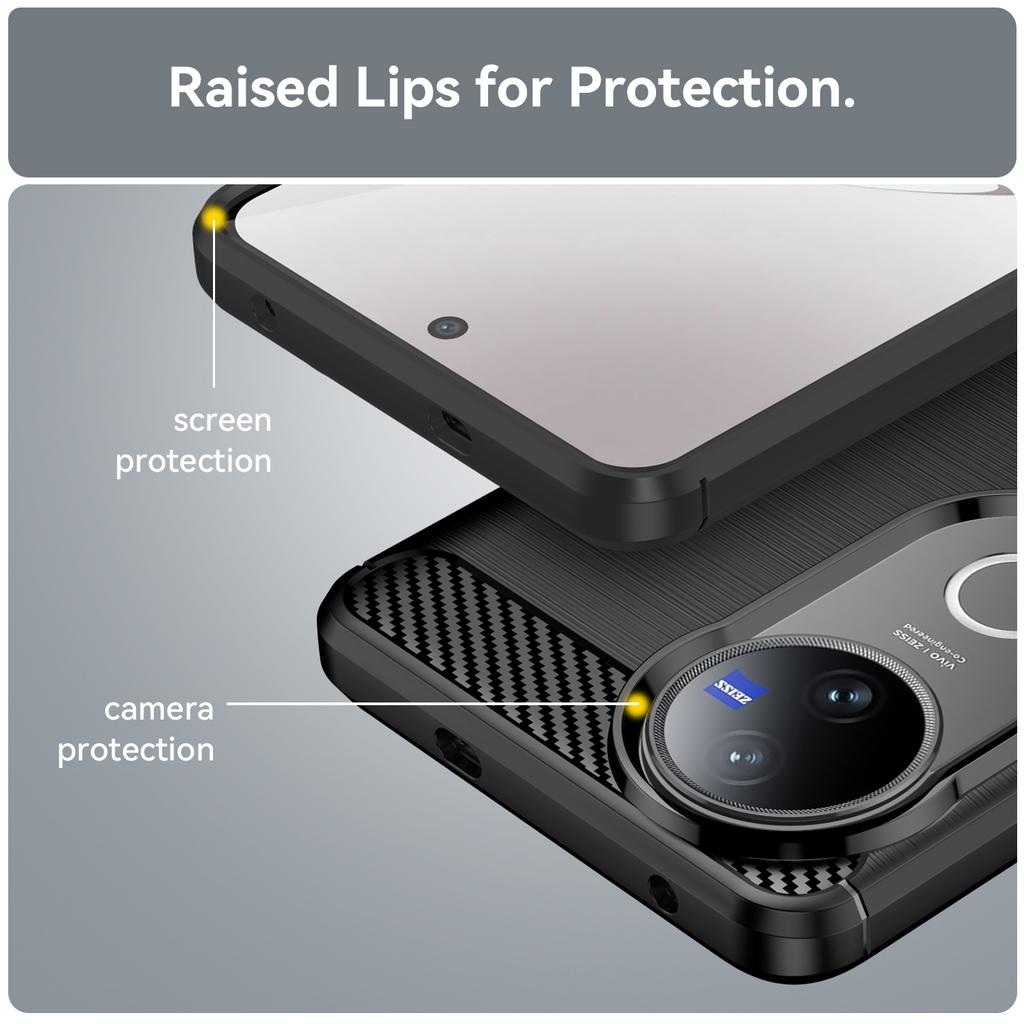 For vivo V50 5G Case Protective Phone Cover Carbon Fiber Texture Brushed