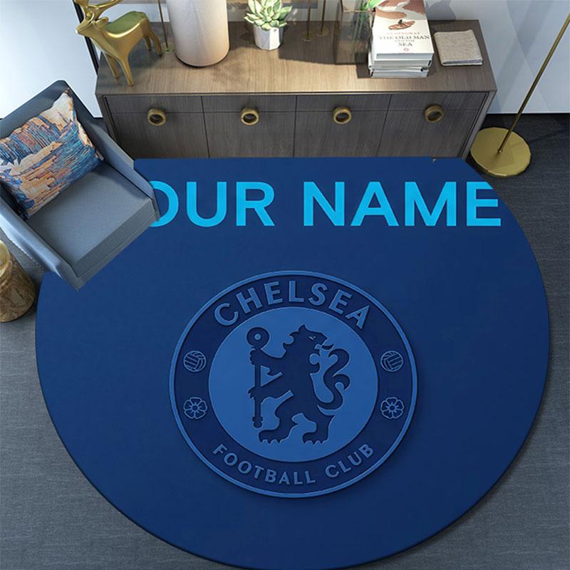 Custom Name,Chelsea FC pattern round rug,Carpet Rug for Living Room Bedroom Playroom ,Non-slip Floor Mat,Holiday Gifts and Birthday Gifts.