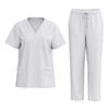 Женская униформа из быстросохнущих тканей с V-образным вырезом и карманами, с короткими рукавами и длинными брюками, однотонный рабочий костюм