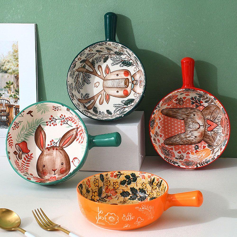 Новая креативная керамическая миска с лапшой и одной ручкой для украшения дома с лесными животными