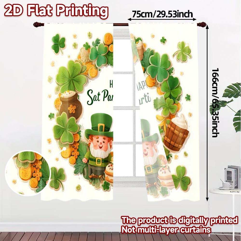2 шт., Шторы с плоской 2D-печатью (Без Рода) Шторы с принтом StPatricksVibes Современные шторы 100% полиэстер Шторы Подарки Идеально для